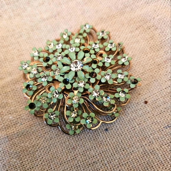 Vintage Embellished Gold & Turquoise Motion Flower Brooch | Size OS - Picture 4 of 9